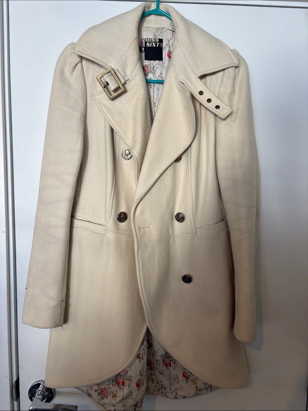 Miss Sixty Cream Double-Breasted Wool-Blend Trench Coat